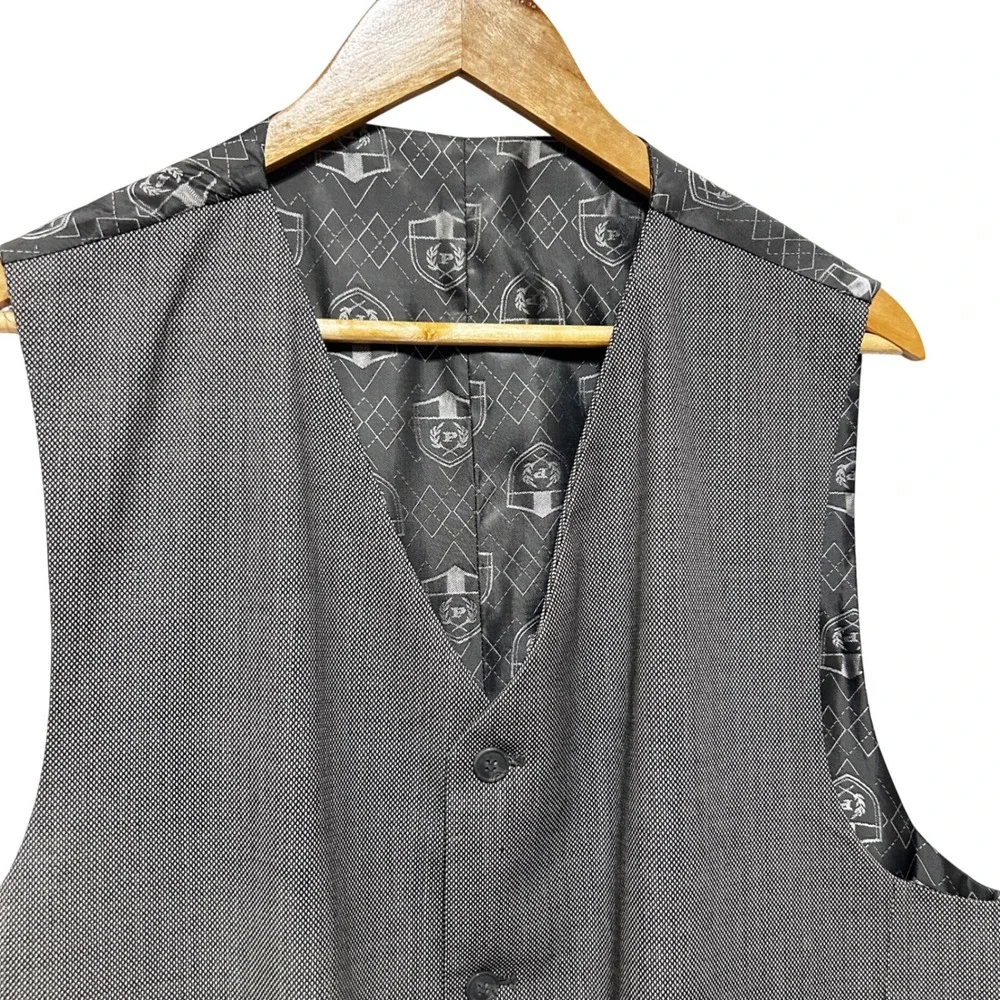 Vintage Mens 46L Gray Formal Suit Vest Wool Blend 5 Button Wedding Waistcoat